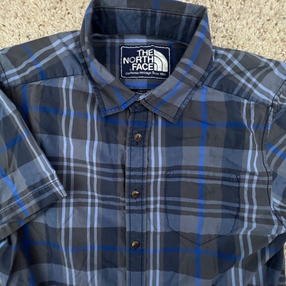 North Face Shirt Mens Short Sleeve Button Up Blue Gray Plaid Size Small Smol - Picture 1 of 9